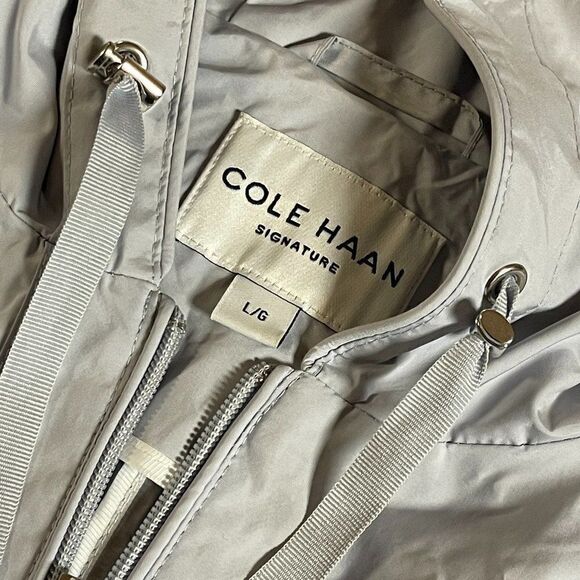 Cole Haan Signature Gray Hooded Rain Jacket Large - Picture 10 of 13